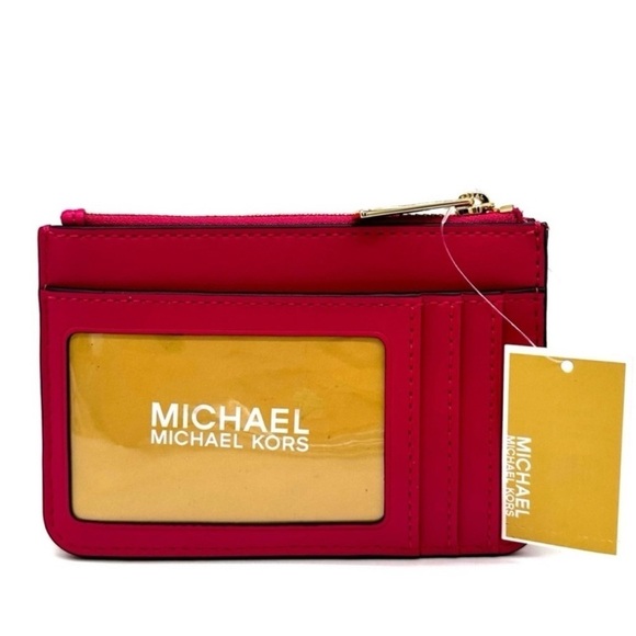 Michael Kors Jet Set Travel Small Top Zip Coin Pouch w ID Holder Electric Pink - Picture 5 of 8